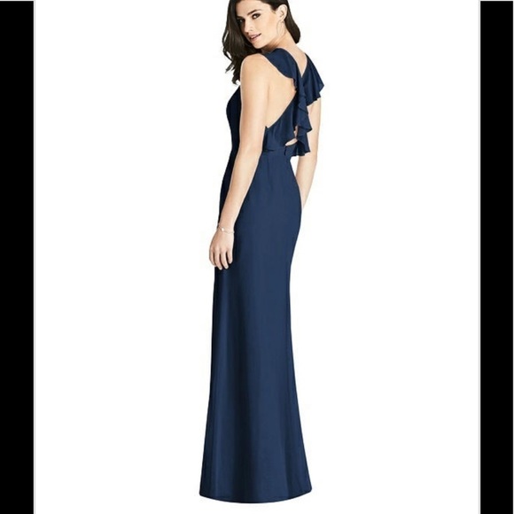 Dessy 3022 Criss Cross Ruffled Strap Halter Dress - Picture 2 of 7